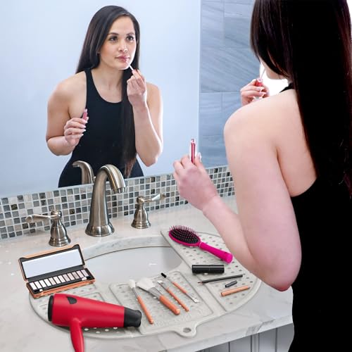Sink Topper Bathroom Counter Cover & Storage Saver, Foldable Silicone Mat for Hot Tools, Hair Styling & Makeup, Beauty Brush Cleaning Mat, RV Camper Sink Cover & for Small Spaces (Standard Pearl) - color: White, size: Standard