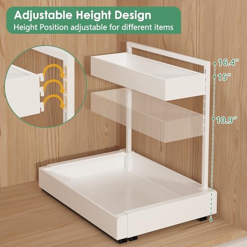 REALINN Expandable Under Sink Organizers and Storage, 2 Tier Under Cabinet Organizer, Heights Adjustable Pull Out Rack for Kitchen Bathroom Laundry, White, 1 Pack - color: White, size: 1 Pack