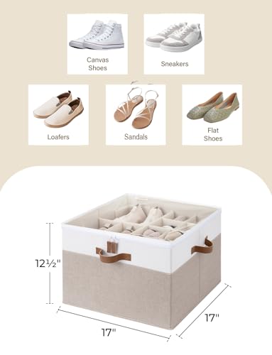 StorageWorks Shoe Organizer for Closet, Fits up to 16 Pairs, Shoe Cubby Storage Containers with Adjustable Dividers and Clear Cover, Brown & White - color: Brown & White, size: Medium