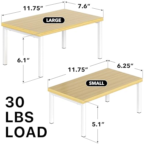 Simple Houseware Expandable Stackable Cabinet and Counter Shelf Organizer with Wooden Surface, 7.6'' D x 11.75'' W x 6.1'' H, Oak - color: Oak