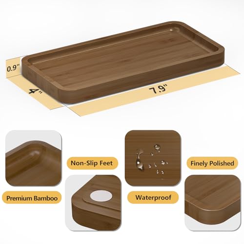 Weenson Small Bathroom Vanity Tray for Countertop Makeup Perfume Jewelry Decor Candle Keys, Bamboo Kitchen Tray for Soap Dispenser Spice, Small Toilet Tray for Sink 7.9" L x 4" W x 0.79" H Brown - color: Brown, size: 7.9" x 4" x 0.8"