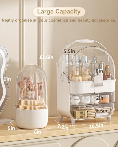 Makeup Organizer Countertop, Skincare Holder Bathroom Counter Organizer, Storage Box Cosmetic Display Cases, Teen Girl Gifts Make up Organizers (Sliver/Brush) - color: Sliver/Brush