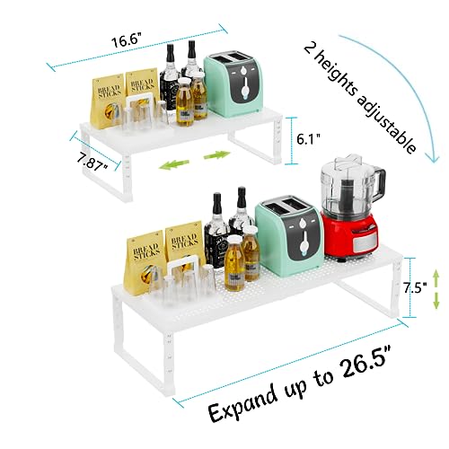 Jojocross Expandable Adjustable Stackable Kitchen Organizer, Spice Rack,Metal Pantry Storage Shelves Racks,Counter Shelf for Cabinets, Countertop, Cupboard (2 Packs/Medium/White) - color: 2 Packs/White, size: 7.87"D x 16.6"~26.5"W x 6.1"/7.5"H