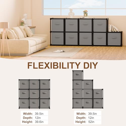Briwooody 9 Cube Storage Organizer Bins with Shelf 11'' Toy Storage Box Back to School Dorm Organizers Fabric Unit for Playroom Book (Grey) - color: Grey