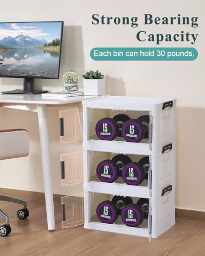 OlarHike 23QT Stackable Storage Bins with Lids - Folding Storage Box with Doors and Wheels, Collapsible Plastic Storage Bins for Closets and Organization, Bathroom, Office, Gifts, 3 Pack Cubes - size: 23QT-White, style: 3Pack
