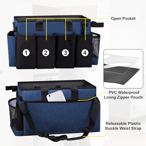 Wearable Large Cleaning Caddy Bag for Housekeeper, Clean Supply Organizer with Adjustable Shoulder, Waist & Handle Straps, Detailing Bag for Kitchen Supplies (Blue) - color: Blue