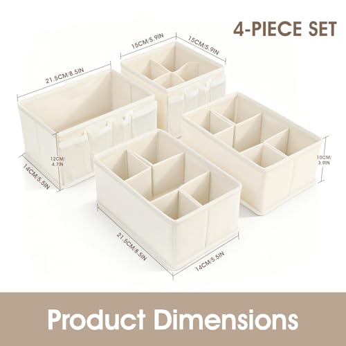 VERONLY Cosmetic Storage Bins Makeup Organizer, Adjustable Multifunction Storage Box Desk Drawer Divider for Makeup Brushes, Bathroom Countertop or Dresser, Set of 4 - style: Beige 4PC