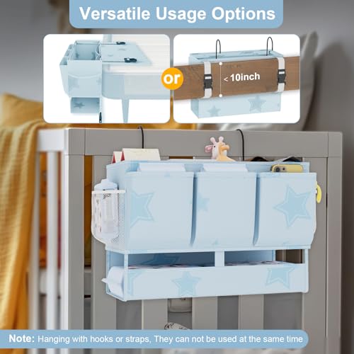 homyfort Bedside Caddy Organizer, Dual-Purpose Bedside Storage with Power Strip Holder, Versatile Bed Caddy with 11 Pockets for Bunk Bed, College Dorm, Home, Hospital, Fits Phones, Books, Blue - color: Blue