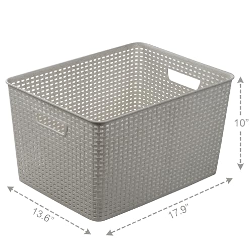 BINO | Plastic Storage Baskets, 33 Liter - 3 Pack, Natural Grey | THE WOVEN COLLECTION | Storage Basket for Shelves | Woven Storage Baskets for Organizing Bins | Pantry Shelf Organizer | Container Bin - color: Natural Grey, size: 33L | 3-Pack