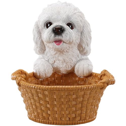 Vanity Jewelry Dish & Ring Holder Tray for Bedroom Dresser Featuring White Poodle - Dog Figurine Catchall Bowl for Earrings & Keys - Elegant Room Decor - color: Poodle with Wide Bowl - White, size: Poodle