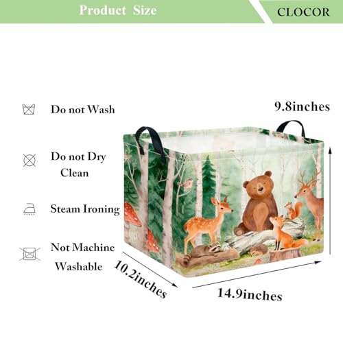 CLOCOR Rectangular Storage Basket,Collapsible Cute Pattern Storage Bin,Waterproof Books Box with Handles,Gift Basket(Forest Animals) - color: Forest Animals