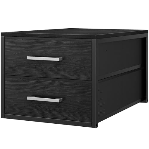 BOLUO Stackable Storage Drawers Narrow Closet Organizers and Storage Fabric Black 2 Drawer Dresser for Bedroom Modern - color: Black, size: Deep(15.4"D x 11.4"W x 12"H)