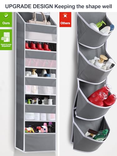 Over Door Hanging Organizer - 5 Tier with 5 Spacious Pockets, 44 lb Load Behind Door Storage, Back of Door Hanging Holder Bag for Bedroom,Nursery,Bathroom,Dorm,Pantry, Closet - 1 Pack,Grey - color: Grey, size: 1 pack