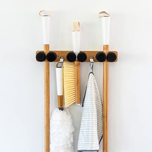 Full Circle Get A Grip, Wall-Mounted Mop and Broom Organizer, Lightweight Bamboo with Foam Pegs, Easy to Install Home Organization, Also Perfect for Garden Tools and Garage, Small - size: Small, 3 pegs