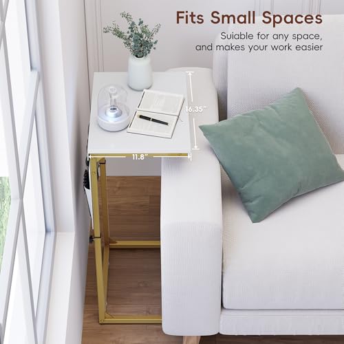 Vagusicc C Shaped End Table, 33'' Tall Side Table for Couch, Adjustable Height Small Couch Side Table for Small Spaces, C Table End Table Slide Under Sofa Table TV Tray Arm Table for Living Room - color: Golden