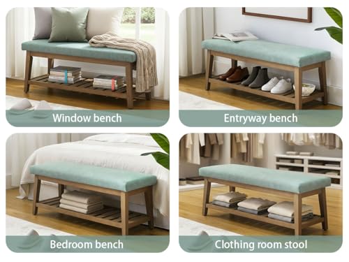 Zihanhome Entryway Shoe Bench with Cushion, End of Bed Bench,Upholstered Bench for Kitchen, Bench with Solid Wood Shelf, Fabric Ottoman Bench for Hallway, Living Room (Teal) - color: Teal