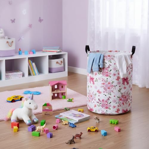 Baby Laundry Basket Baby Nursery Hamper Kids Laundry Basket Toy Storage Bin for Boys Room Decor Gift Baskets for Bedroom Bathroom(Bowknot Flower) - color: Bowknot Flower