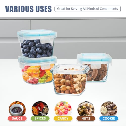 Small Glass Containers 6 Pack, 6 oz Reusable, Airtight, Leakproof Mini Food Storage Containers with Lids