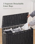 SETVSON Laundry Hamper with Lid 132 L, (35 Gallons) Clothes Hamper with Lid, Handwoven Rattan Laundry Hamper with Metal Heightened Feet, Laundry Hampers with 3 Removable Liner Bags for Laundry-Black - color: Black, size: 132 L - 35 gal