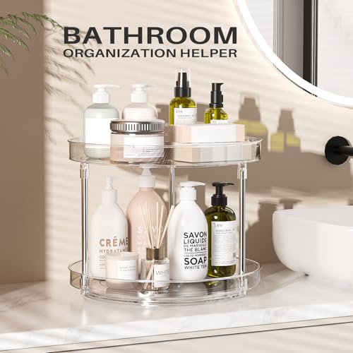2 Pack 2 Tier Lazy Susan Turntable Organizer, Clear Rotating Lazy Susan, Spice Rack for Cabinet, Makeup and Perfume Organizer for Vanity, Counter Organizer Tray for Kitchen, Bathroom - size: 2 Pack - 2 Tier