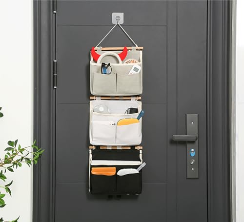 Bedside Caddy 2 Pcs Bed Organizer Storage Bags Over Door Hanging Storage Pouches with Pockets and Hooks for Bunk - color: White