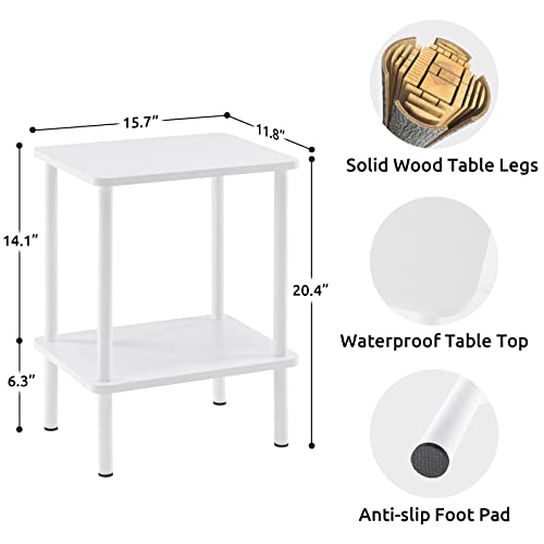 Apicizon 2 Tier End Table, Small Side Table with Solid Wood Legs, Boho Bedside Table with Storage Shelf, Nightstand for Small Spaces, Bedroom, Living Room, Entryway, Farmhouse, Easy Assembly, White - color: White, size: 1 Set, style: 2 Tier