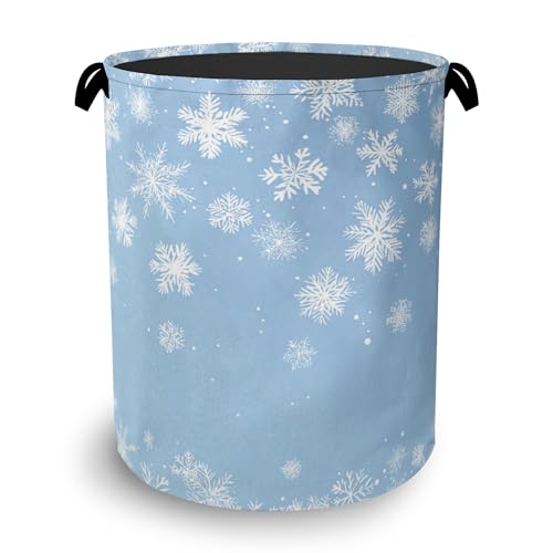 Snowflakes Christmas Laundry Basket,Oxford Cloth Laundry Hamper with Handle Foldable Portable Clothes Storage Basket for Bathroom Bedroom Dorm Room 16" x 20.8" - color: Snowflakes Christmas