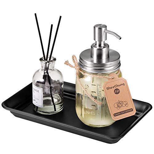 Vintage Farmhouse Decor Metal Vanity Tray(2 Pack),Countertop Guest Hand Towel Storage Organizer Tray Dispenser, Sturdy Holder for Perfume,Cosmetics, Jewelry, Makeup Bathroom Organizer (Black) - color: Black, size: 2 Pack (9.9" x 5.9" x 1.1")