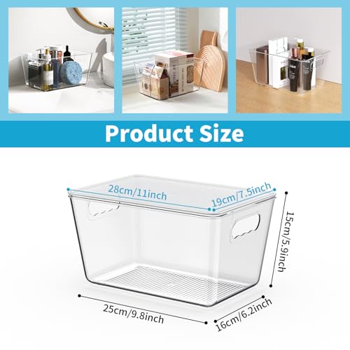 4 Pack Clear Stackable Storage Bins with Lids, Large Plastic Pantry Organizers and Storage Containers for Kitchen Cabinet, Fridge, Closet, Bathroom - BPA-Free Home Organization Must Haves - color: 4 Pack, size: L with Lids (11.5"L x 7.5"W x 6"H)