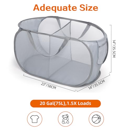 Sturdy Collapsible Laundry Baskets, Foldable Pop Up Laundry Hamper, Durable 2 Compartments Laundry Basket, Handy Pocket & Easy to Sort Clothes Hampers for Laundry, Dorm, Kids Room, Travel Grey - color: Gray, size: 2 Compartments