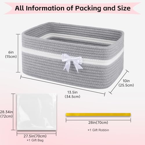 OIAHOMY Large Woven Storage Basket with Handles for Nursery Living Room Shelves, Bow Basket for Gifts Empty with Gift Bags and Ribbons for Baby Showers Pet Toy Bin - Grey - color: Grey