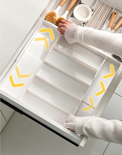 9 Compartments 4-Way Expansion Drawer Storage Box - Removable Divider for Space Saving and Organization for Cosmetics, Kitchen Utensils and Office Desk Essentials - color: White