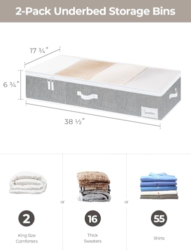 StorageWorks Extra Large Under Bed Storage Containers with Handles and Label Holder, 2 Pack Ultra-thick Fabric Underbed Bins, Closet Organizer for Clothes, Blankets, Sweater - color: Gray, size: Extra Large-without Wheels