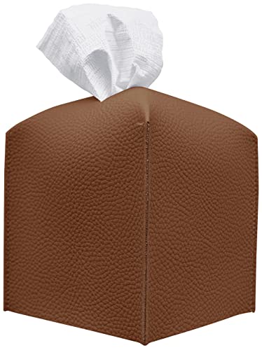 Carrotez Tissue Box Cover, [Refined] Modern PU Leather Square Tissue Box Holder - Decorative Holder/Organizer for Bathroom Vanity Countertop, Night Stands, Office Desk & Car 5"X5"X5" - Camel - color: Camel, size: [Square]