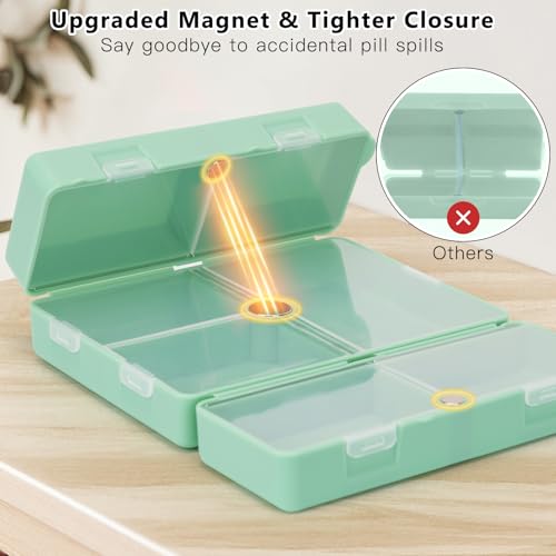 FYY 2 Pcs Daily Pill Organizer, 7 Compartments Portable Pill Case Travel Pill Organizer,[Folding Design] Pill Box for Purse Pocket to Hold Vitamins,Cod Liver Oil,Supplements and Medication-Green - color: Green, size: Large (1 Piece), Small (1 Piece)
