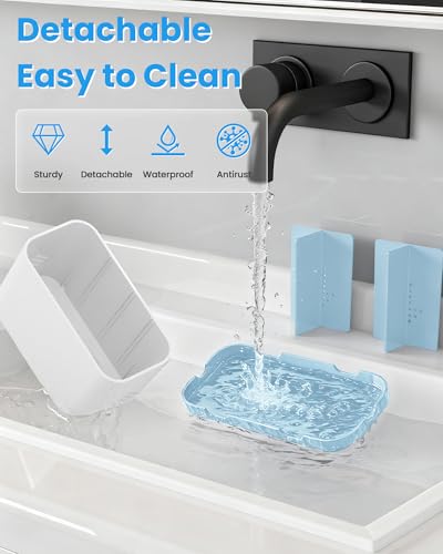 Toothbrush and Toothpaste Holders for Bathrooms Countertop - Detachable 5 Slots Kids Electric Toothbrush Holders Set Wall Mounted with Removable Dividers for Bathroom Decor and Accessories Organizer - color: Whiteblue