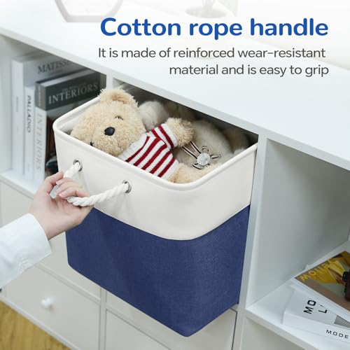 12 x 12 Inch Cube Storage Bins, 4 Pack Fabric Storage Basket with Handles, Foldable Boxes Organizer for Shelf Baskets for Home, Clothes (White/Blue) - color: WhiteBlue, size: 12inX12inX12in-4P