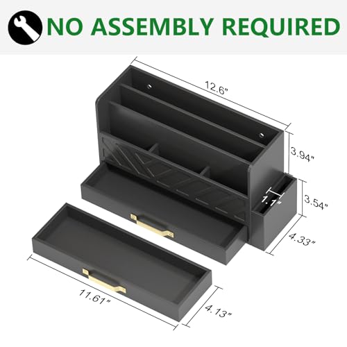 WISUCART Bamboo Desk Organizer Mail Holder Countertop Wood Desk Drawer Tabletop Storage Box Pen Holder Letter Sorter Makeup Organizer for School Home Office Supplies with Pen Holder Black - color: Black with Pen Holder