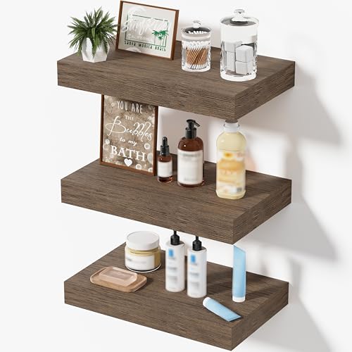 Floating Shelves for Wall, Bathroom Shelves Over Toilet, Wall Shelves & Book Shelf for Room, Hanging Shelf, Wooden Wall-Mounted Small Floating Shelves, 12 x 7 x 1.5 in (Smoke Gray, Set of 3) - color: Smoke Gray, size: 12"(set of 3)