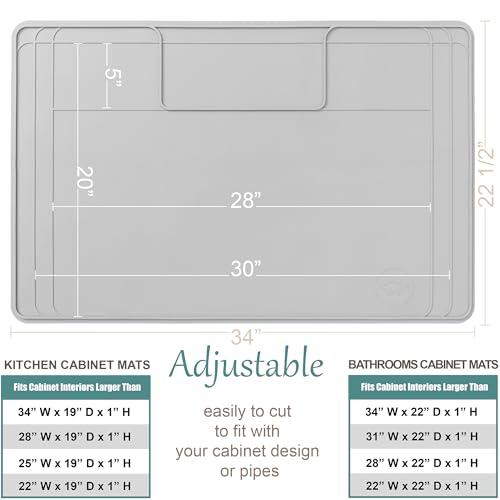 The Original Under Sink Mat - Silicone Waterproof mat, Trimmable, Easy to Clean, Kitchen cabinet liner, Under sink protector mats, Drip Tray with Lip - 34" x 22" or smaller - color: Gray, size: 34" x 22"