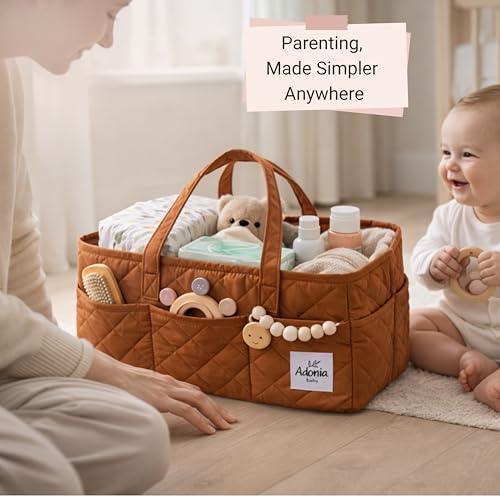 Adonia & Co Diaper Caddy Organizer – Nursery Storage Basket for Newborn Essentials Must Haves & Baby Must Haves – Portable, Machine Washable Baby Diaper Bag Organizer (Brown) - color: Brown
