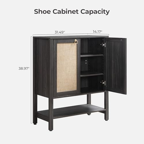 SICOTAS Shoe Storage Cabinet for Entryway - 5 Tier Rattan Entry Shoe Organizer Cabinet with Shelves & Doors, 2 Pieces Farmhouse Boho Tall Shoe Rack for Hallway, Living Room, Closet (Obsidian) - color: Obsidian, size: 2 Pieces