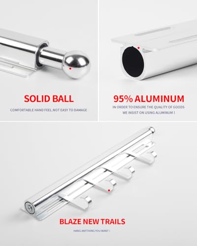 BaiNong 12 inch Valet Rod for Closets Pull Out Closet Valet Rod Slide Out With 4 Hooks Silver Pull Out Clothes Hanger - color: Silver, size: 12 Inch