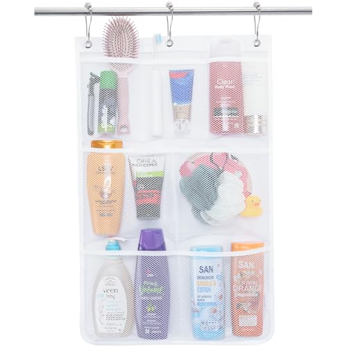 Lifewit Cruise Essentials Shower Caddy Must-Have, 7 Pockets Hanging Bathroom Organizer with Quick-Dry Mesh, Portable Shower Bag to Storage Soap, Shampoo, for RVing, Travel, Camping, White, 1 Pack - size: 17" x 25.6"