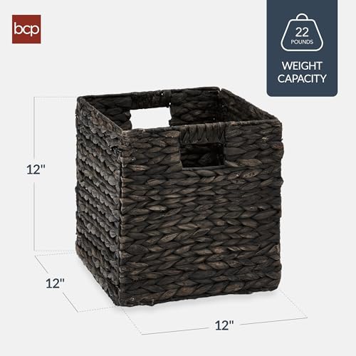 Best Choice Products 12x12in Pack of 5 Cube Storage Baskets, Water Hyacinth Multipurpose Collapsible Organizers, Handwoven Laundry Totes for Laundry, Living Room, Kids Room & Nursery - Black - color: Black, size: 12x12in