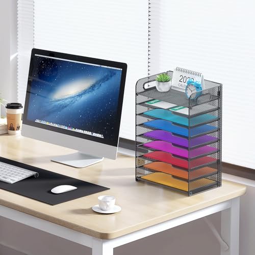 Samstar 9 Tier Desk Organizer, Mesh Paper Letter Tray File Rack Shelves Paper Sorter Storage with Handles, Black - color: Black 9 Tier Pack of 1