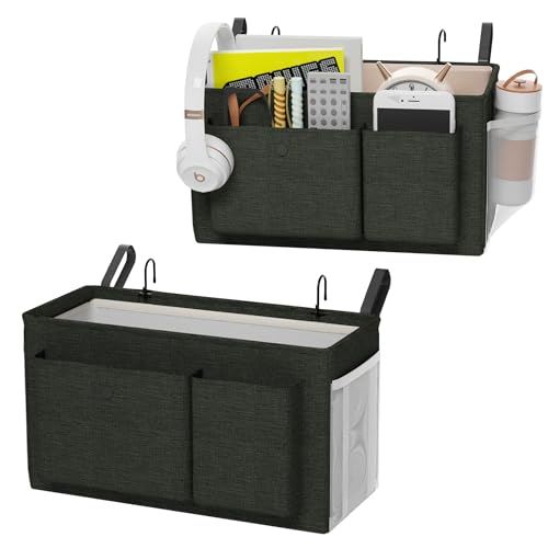 Edudif Bedside Caddy Bedside Organizer with Fixed Straps & Water Bottle Holder, Bunk Bed Caddy ideal for Home, Dorm, Hospital, Crib, Versatile Bedside Storage Solution (Black 2pcs) - color: Black 2pcs