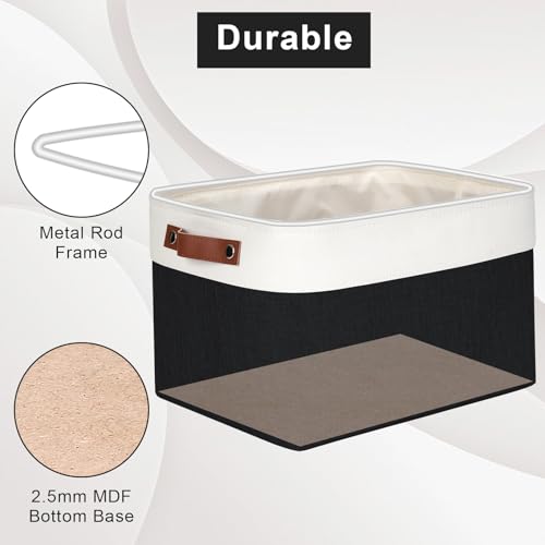 Bagnizer Storage Bins Large Fabric Storage Baskets for Shelves 3 Pack, Decorative Linen Closet Baskets with Handles for Organizing, Shelf, Clothes, Home, Office, 15x11x9.5Inches (Black&White) - color: Black / Off-White, size: Large -15"x11"x9.5"