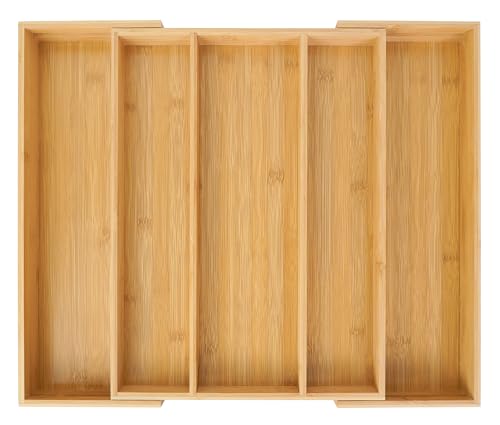 Utoplike Bamboo Expandable Kitchen Drawer Organizer, Adjustable Utensil Holder and Cutlery Tray Organiser, Drawer Divider for Silverware, Flatware, Knives in Kitchen, Bedroom, Living Room, 5 Slot - color: Natural, size: Large