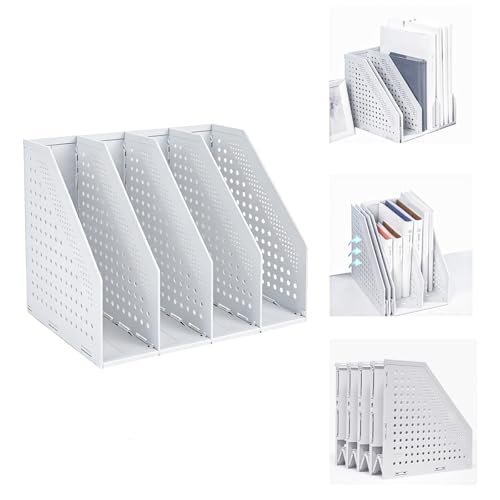 Marte Vanci Collapsible Magazine File Holder with 4 Vertical Compartments, Binder Holder for Desk, Desktop Binder Organizer for Notebook, Documents, Book, School Office Supplies(Light Gray) - color: Light Gray 4 Compartments
